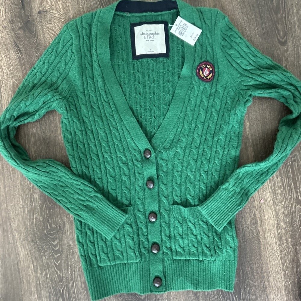 Abercrombie Fitch Sweater Women M Cardigan Cable Knit Rabbit Hair Preppy Y2K NEW - Picture 8 of 8